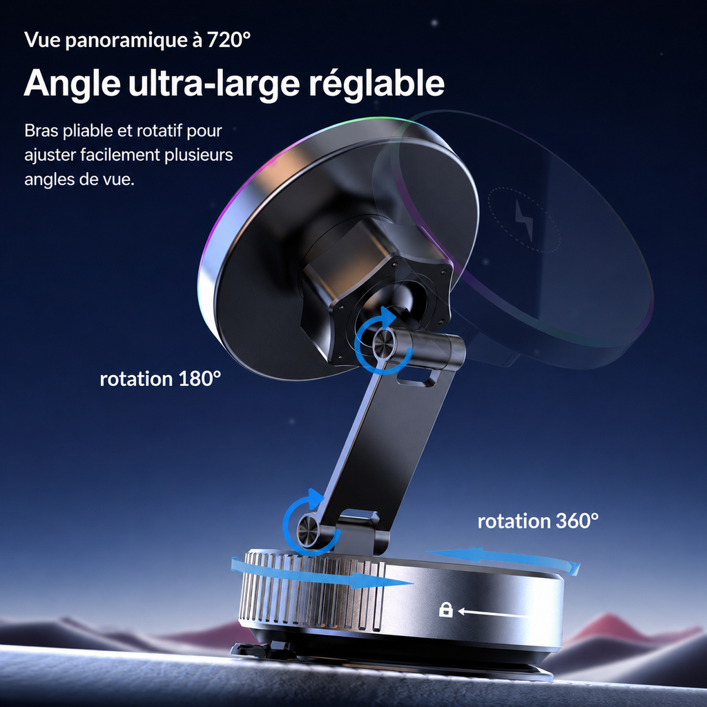 RIMKA MagHold support téléphone voiture magnétique avec bras articulé et rotation réglable à 360